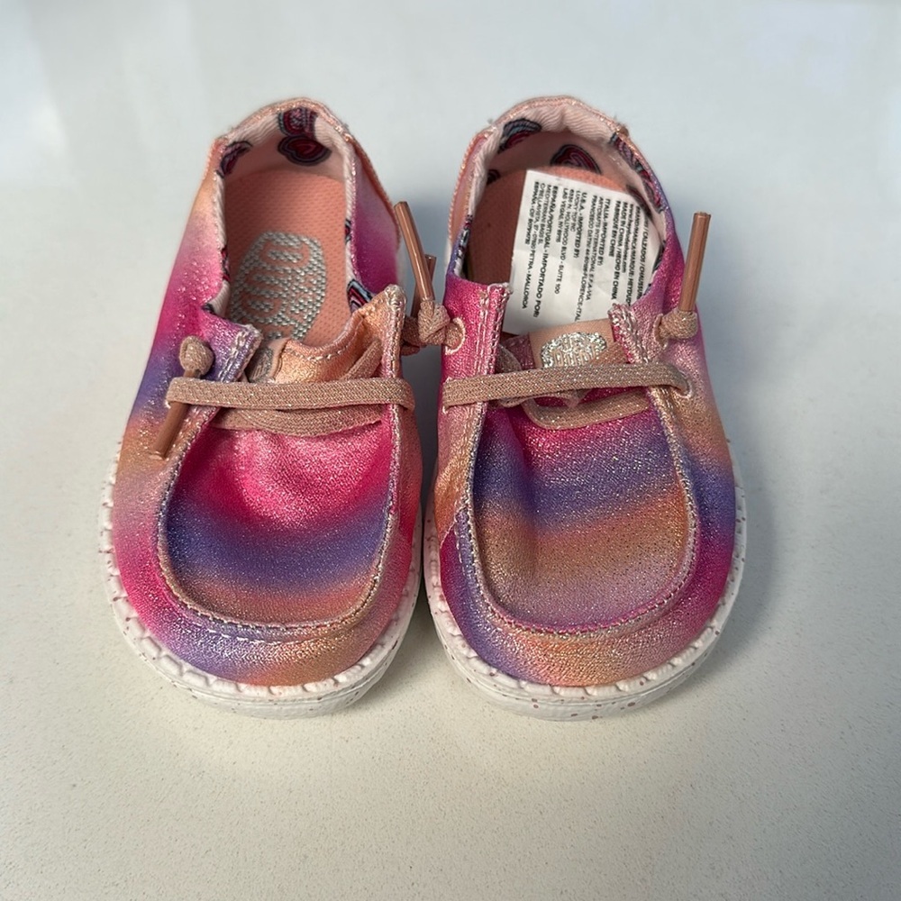 NEW Hey Dude Little Kids Wendy Sparkle Rainbow Slip On Shoes